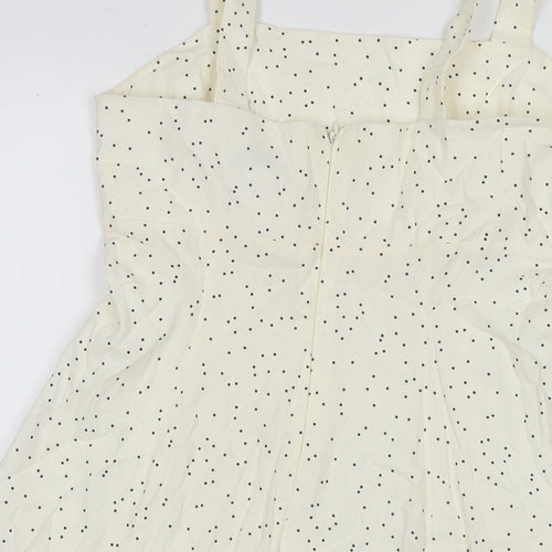 Topshop Womens White Polka Dot Cotton Mini Size 10 Square Neck Zip