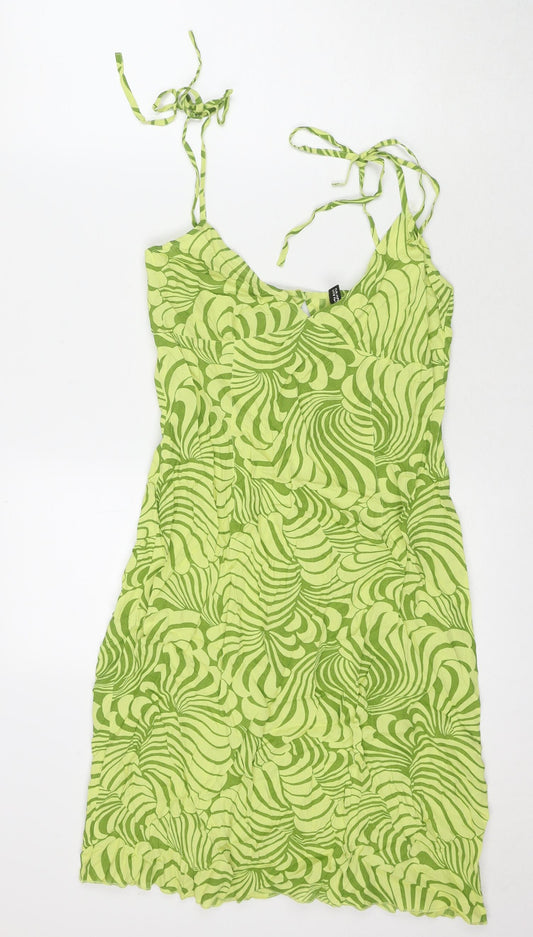 Divided by H&M Womens Green Geometric Viscose Tank Dress Size 10 V-Neck Button