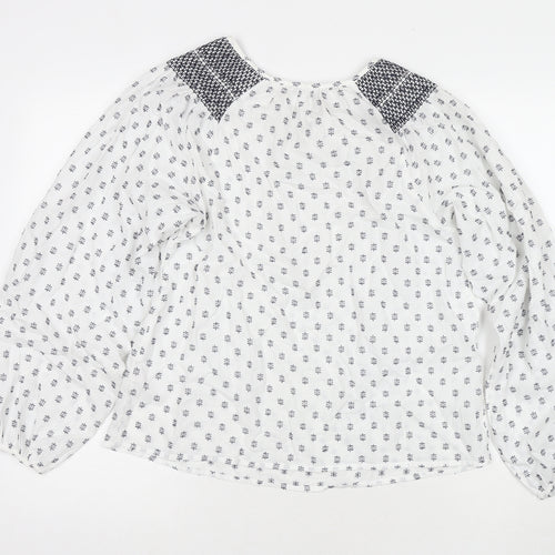 Marks and Spencer Womens White Geometric Cotton Basic Blouse Size 10 V-Neck