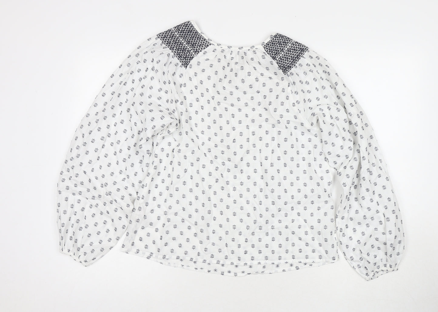 Marks and Spencer Womens White Geometric Cotton Basic Blouse Size 10 V-Neck