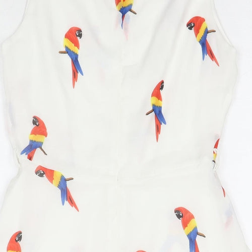 Mela London Womens White Polyester Fit & Flare Size 8 Round Neck Zip - Parrots