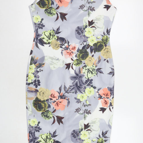 Boohoo Womens Multicoloured Floral Polyester Bodycon Size 14 Off the Shoulder Pullover