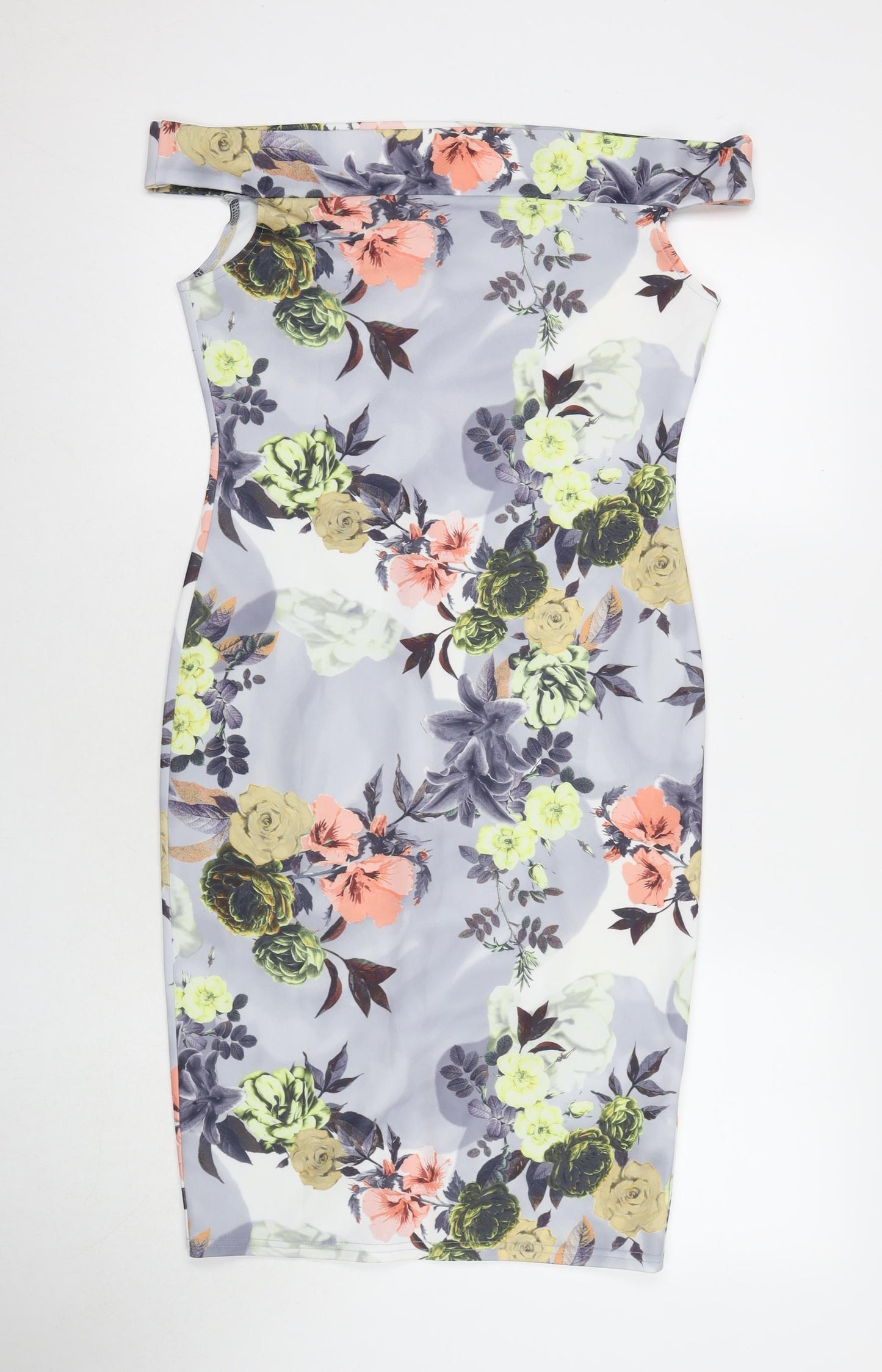 Boohoo Womens Multicoloured Floral Polyester Bodycon Size 14 Off the Shoulder Pullover