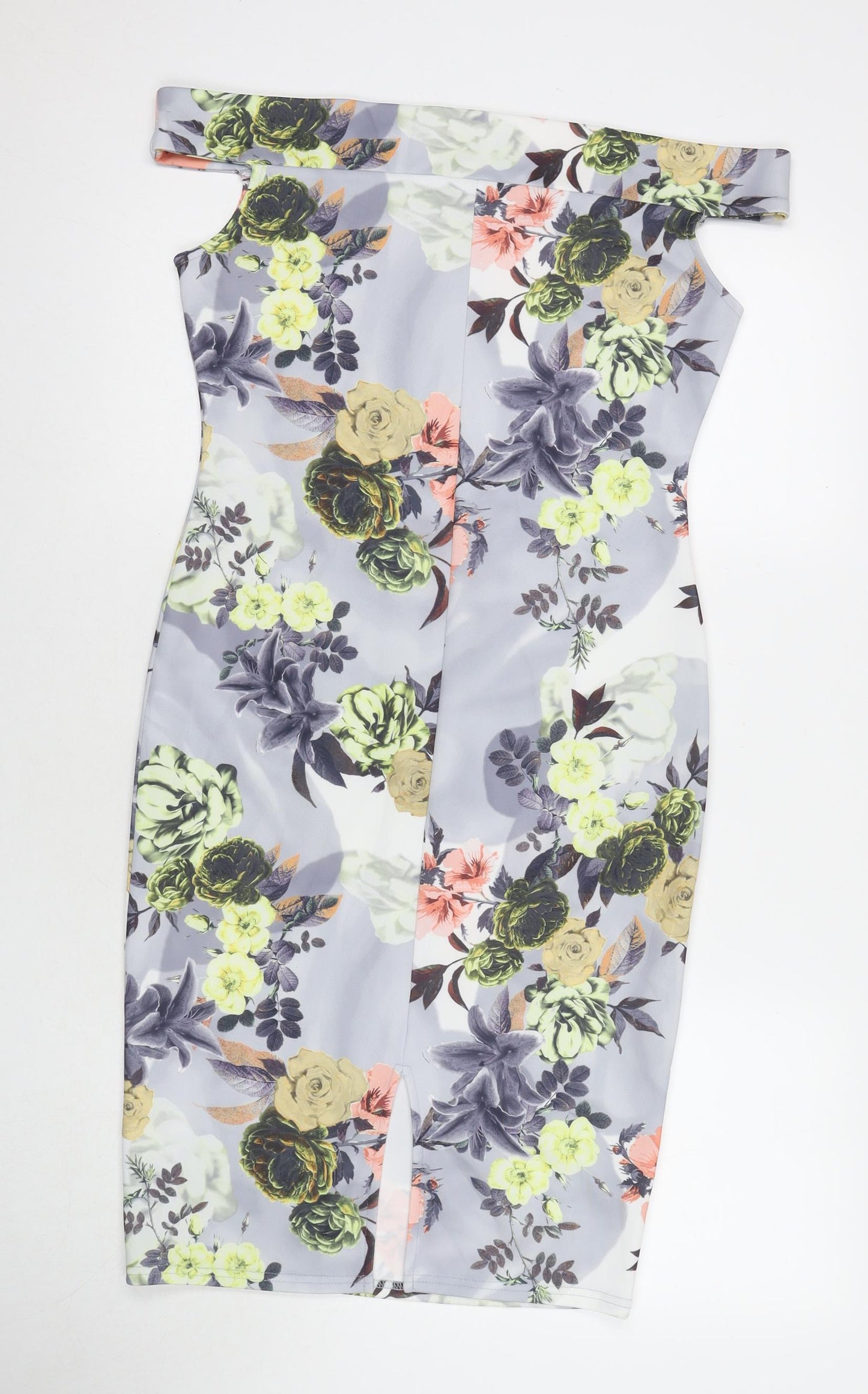 Boohoo Womens Multicoloured Floral Polyester Bodycon Size 14 Off the Shoulder Pullover