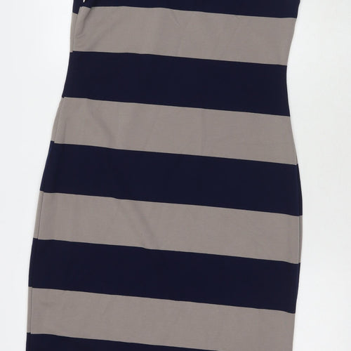 Apricot Womens Blue Striped Viscose Tank Dress Size 14 Round Neck Zip