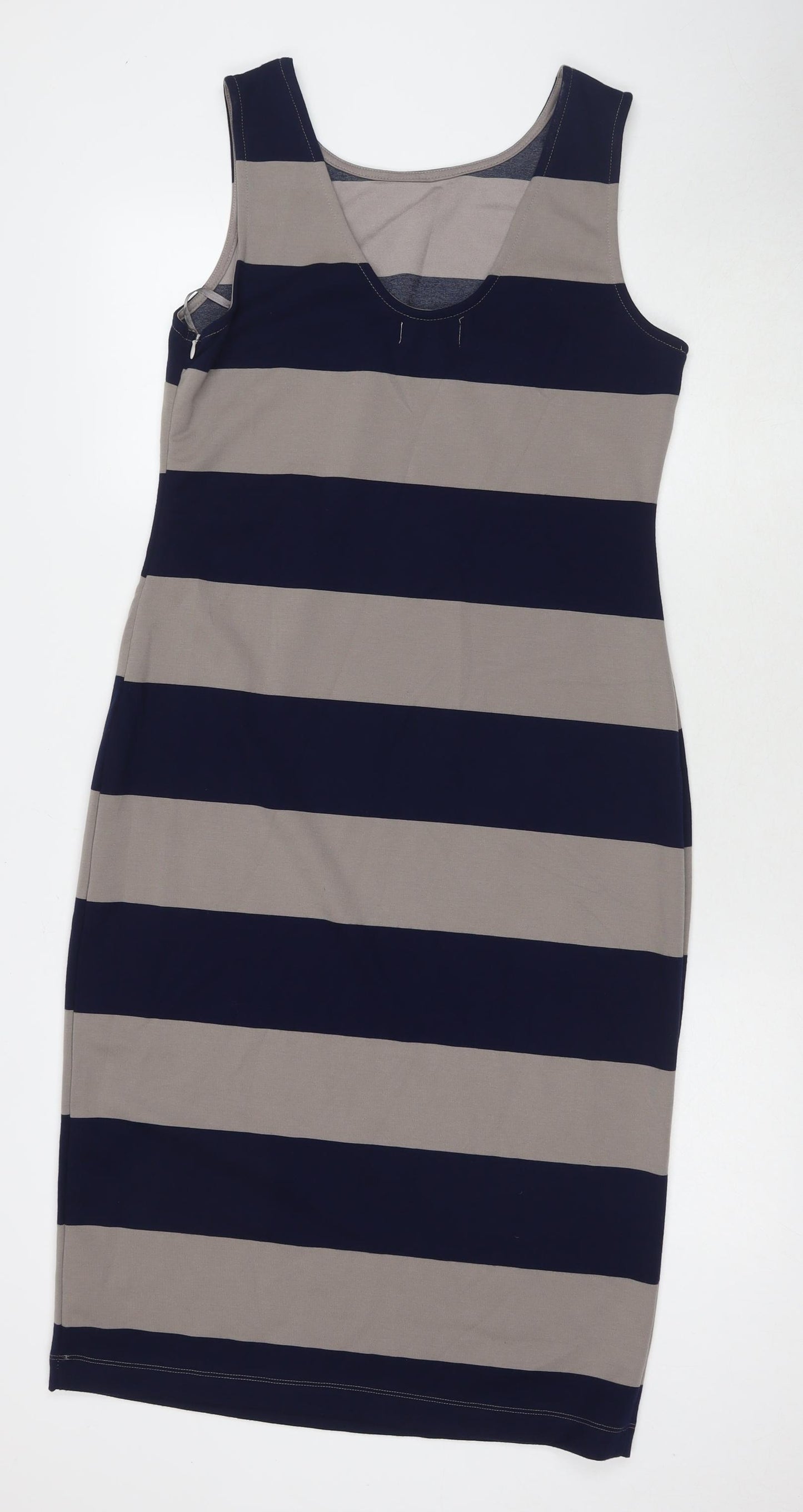 Apricot Womens Blue Striped Viscose Tank Dress Size 14 Round Neck Zip