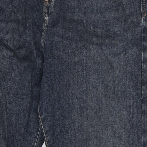 Marks and Spencer Mens Blue Cotton Blend Straight Jeans Size 36 in L33 in Regular Zip