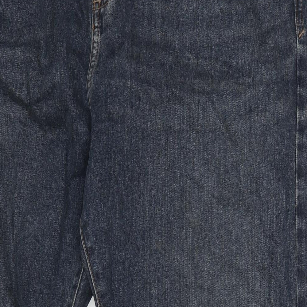 Marks and Spencer Mens Blue Cotton Blend Straight Jeans Size 36 in L33 in Regular Zip