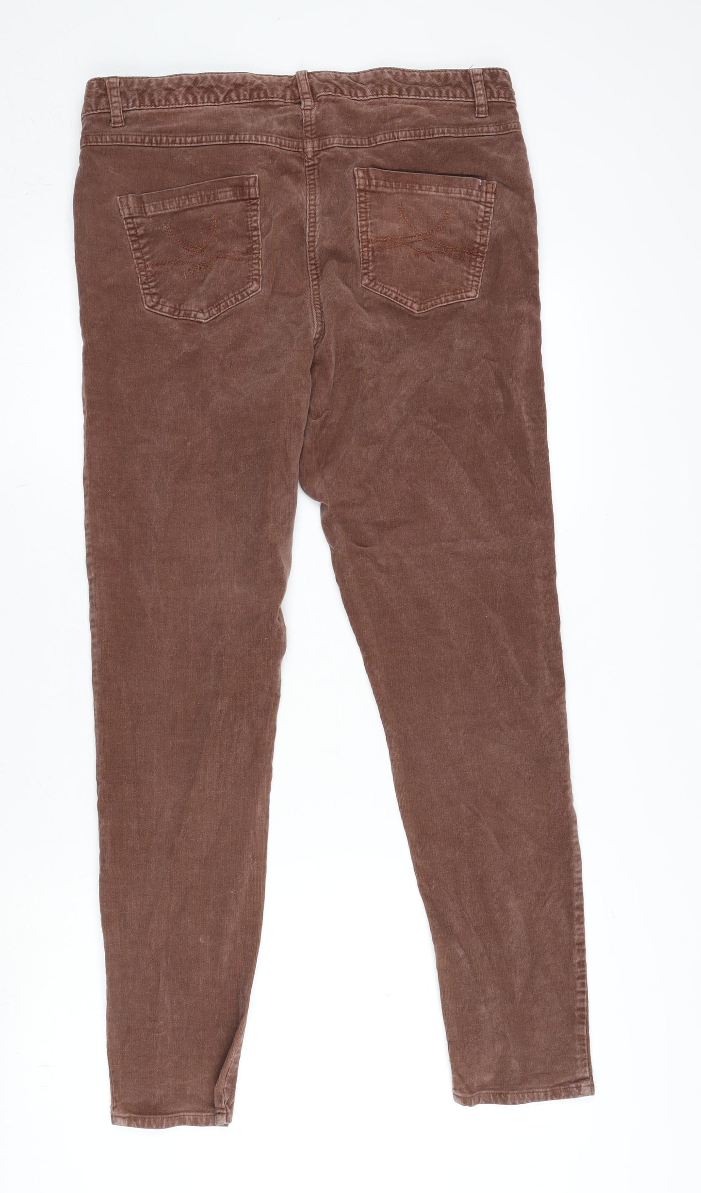 Marks and Spencer Womens Brown Cotton Jegging Trousers Size 14 L28 in Regular Zip