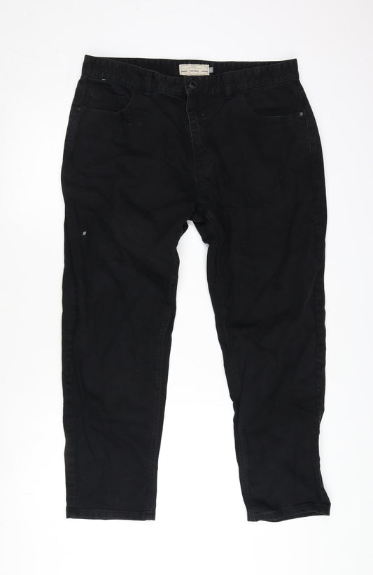 NEXT Mens Black Cotton Blend Tapered Jeans Size 36 in L27 in Regular Zip