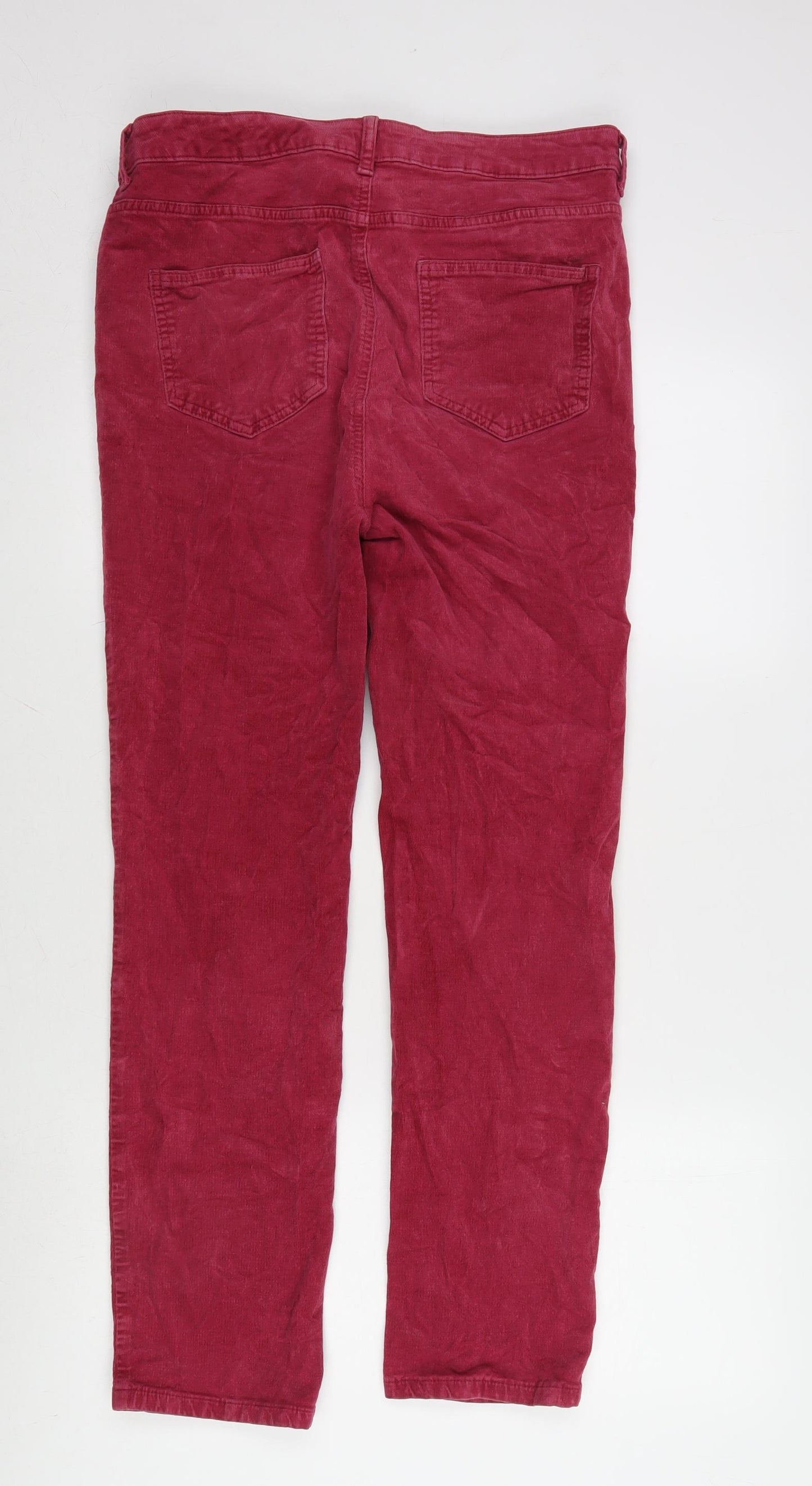 Marks and Spencer Womens Purple Cotton Trousers Size 14 L32 in Regular Zip