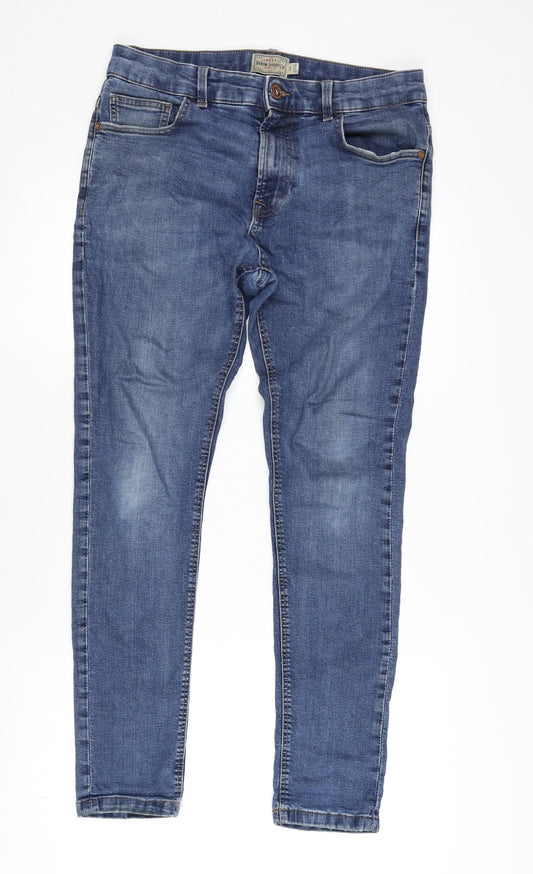 NEXT Mens Blue Cotton Blend Straight Jeans Size 32 in L29 in Regular Zip