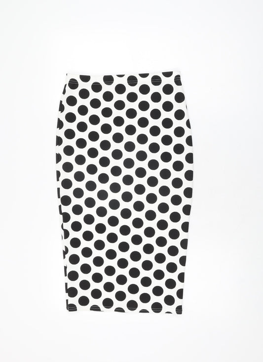 Boohoo Womens White Polka Dot Polyester Straight & Pencil Skirt Size 10