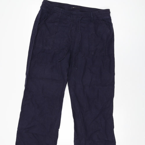 Marks and Spencer Womens Blue Linen Trousers Size 14 L27 in Regular Drawstring