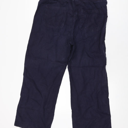 Marks and Spencer Womens Blue Linen Trousers Size 14 L27 in Regular Drawstring