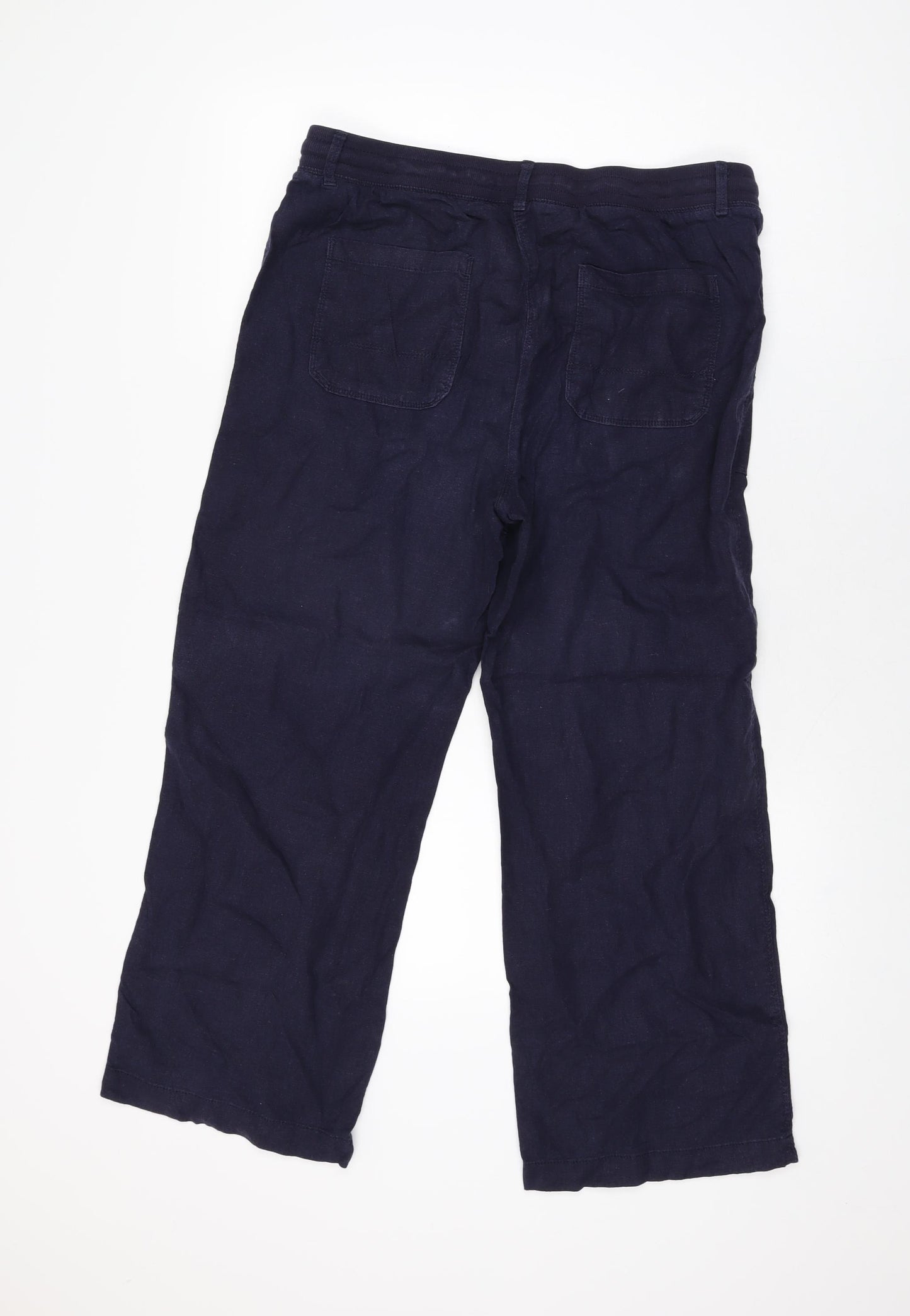 Marks and Spencer Womens Blue Linen Trousers Size 14 L27 in Regular Drawstring