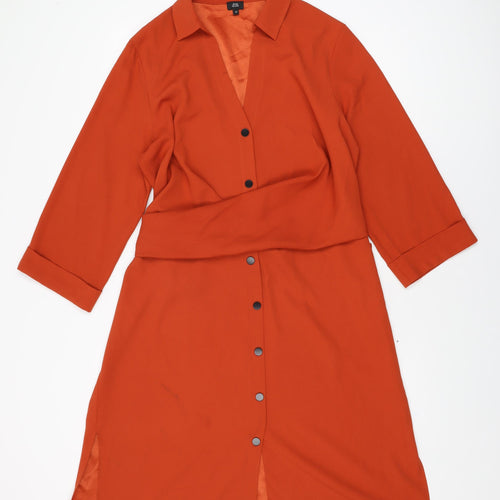 River Island Womens Orange Polyester Shirt Dress Size 16 Collared Button