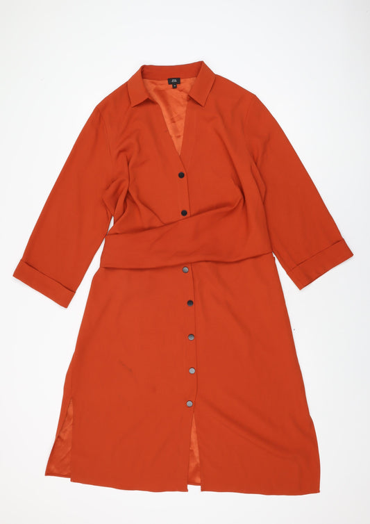 River Island Womens Orange Polyester Shirt Dress Size 16 Collared Button