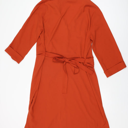 River Island Womens Orange Polyester Shirt Dress Size 16 Collared Button