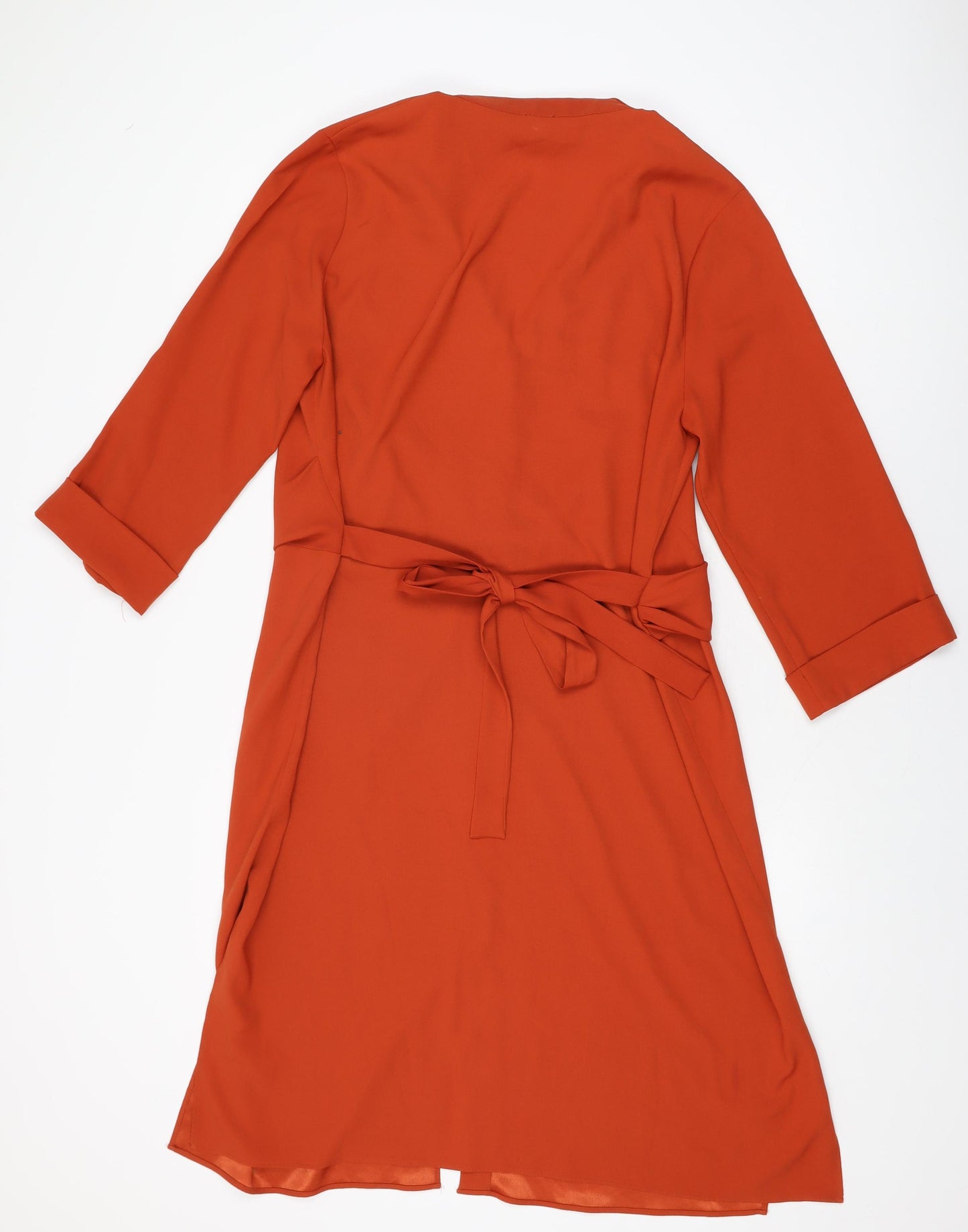 River Island Womens Orange Polyester Shirt Dress Size 16 Collared Button