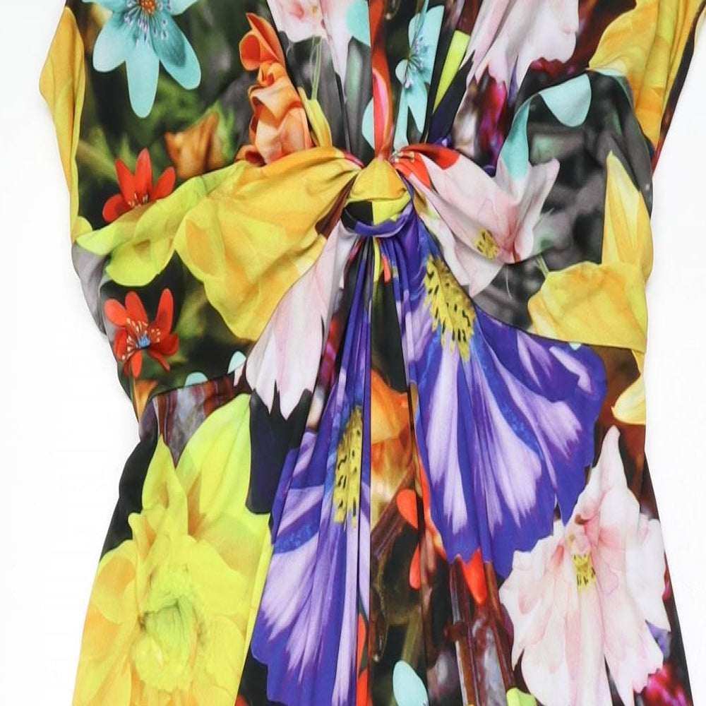 Debenhams Womens Multicoloured Floral Polyester Maxi Size 14 V-Neck Pullover