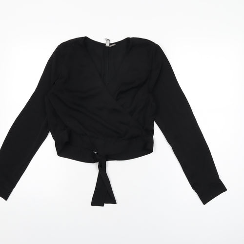 H&M Womens Black Polyester Cropped Blouse Size 10 V-Neck