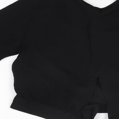 H&M Womens Black Polyester Cropped Blouse Size 10 V-Neck