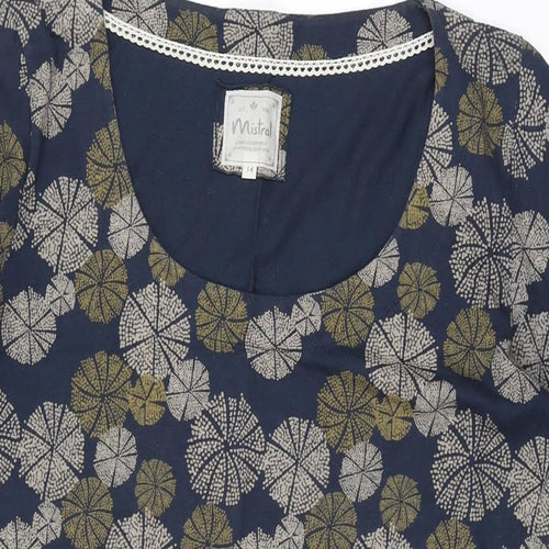 Mistral Womens Blue Geometric Cotton Mini Size 14 Scoop Neck Pullover