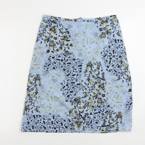 Rohan Womens Blue Floral Polyester A-Line Skirt Size 12 Zip