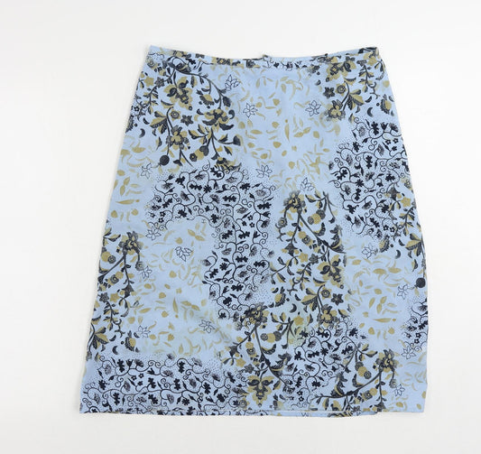 Rohan Womens Blue Floral Polyester A-Line Skirt Size 12 Zip