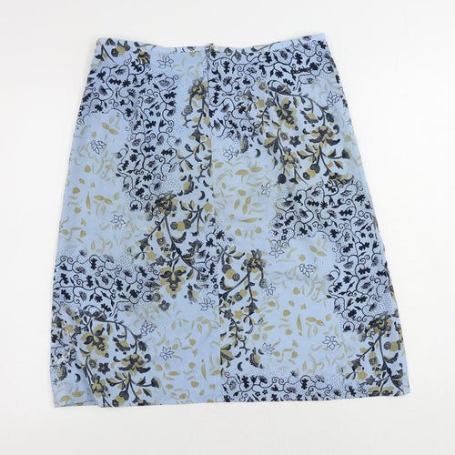 Rohan Womens Blue Floral Polyester A-Line Skirt Size 12 Zip