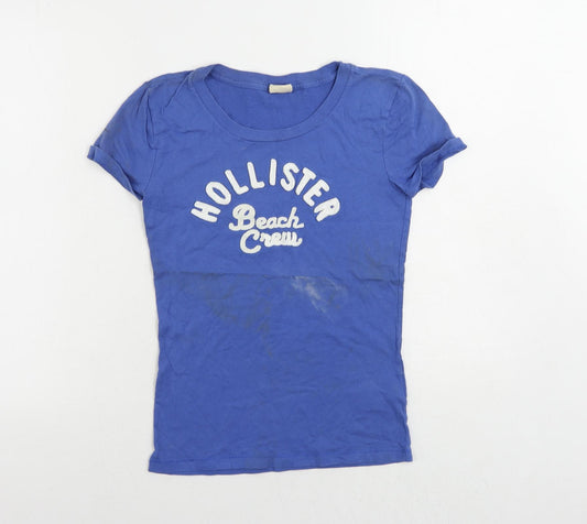 Hollister Womens Blue Cotton Basic T-Shirt Size S Round Neck - Logo