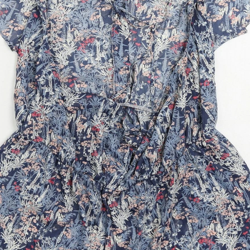 NEXT Womens Blue Floral Polyester Basic Blouse Size 18 V-Neck - Backless