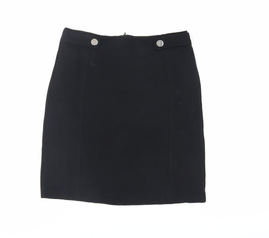 M&Co Womens Black Viscose Straight & Pencil Skirt Size 10 Zip - Lined