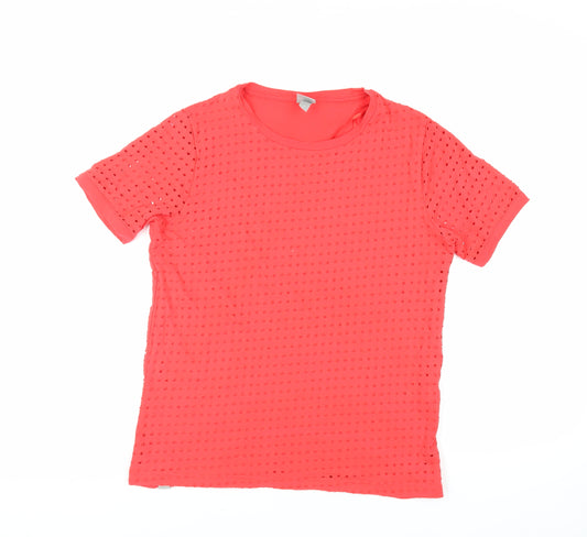 Bench Womens Red Cotton Basic T-Shirt Size S Crew Neck - Textured