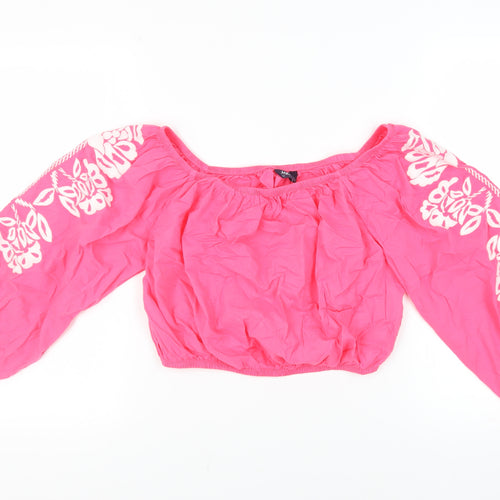 Marks and Spencer Womens Pink Cotton Cropped Blouse Size 14 Off the Shoulder - Embroidered