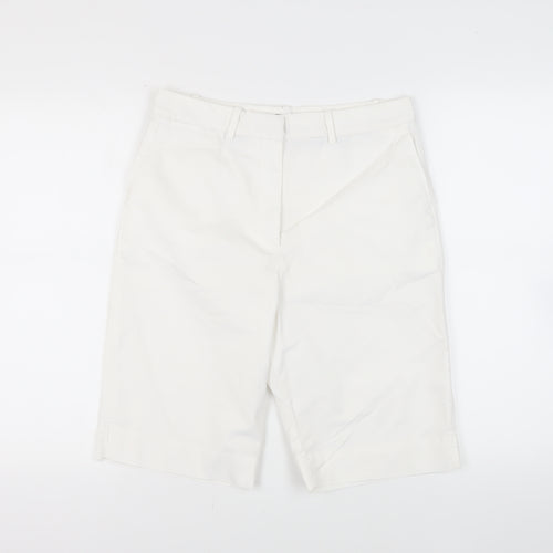 Marks and Spencer Womens White Cotton Chino Shorts Size 12 L11 in Regular Zip