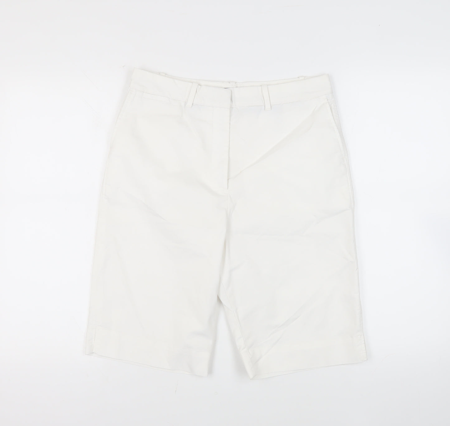 Marks and Spencer Womens White Cotton Chino Shorts Size 12 L11 in Regular Zip