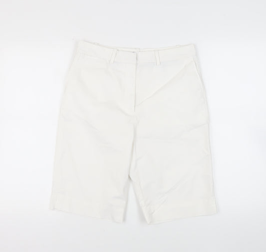 Marks and Spencer Womens White Cotton Chino Shorts Size 12 L11 in Regular Zip