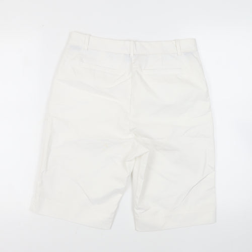 Marks and Spencer Womens White Cotton Chino Shorts Size 12 L11 in Regular Zip