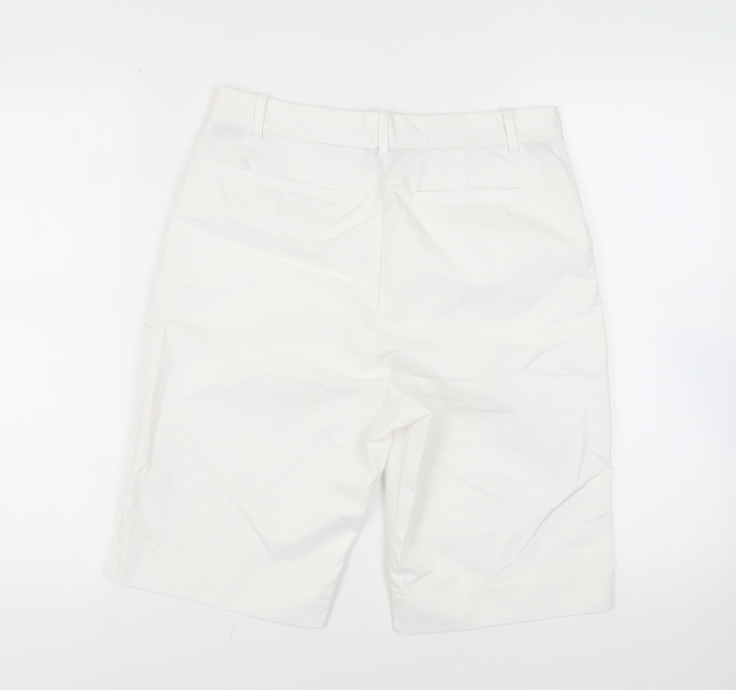 Marks and Spencer Womens White Cotton Chino Shorts Size 12 L11 in Regular Zip