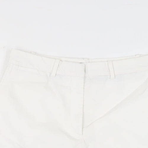 Marks and Spencer Womens White Cotton Chino Shorts Size 12 L11 in Regular Zip