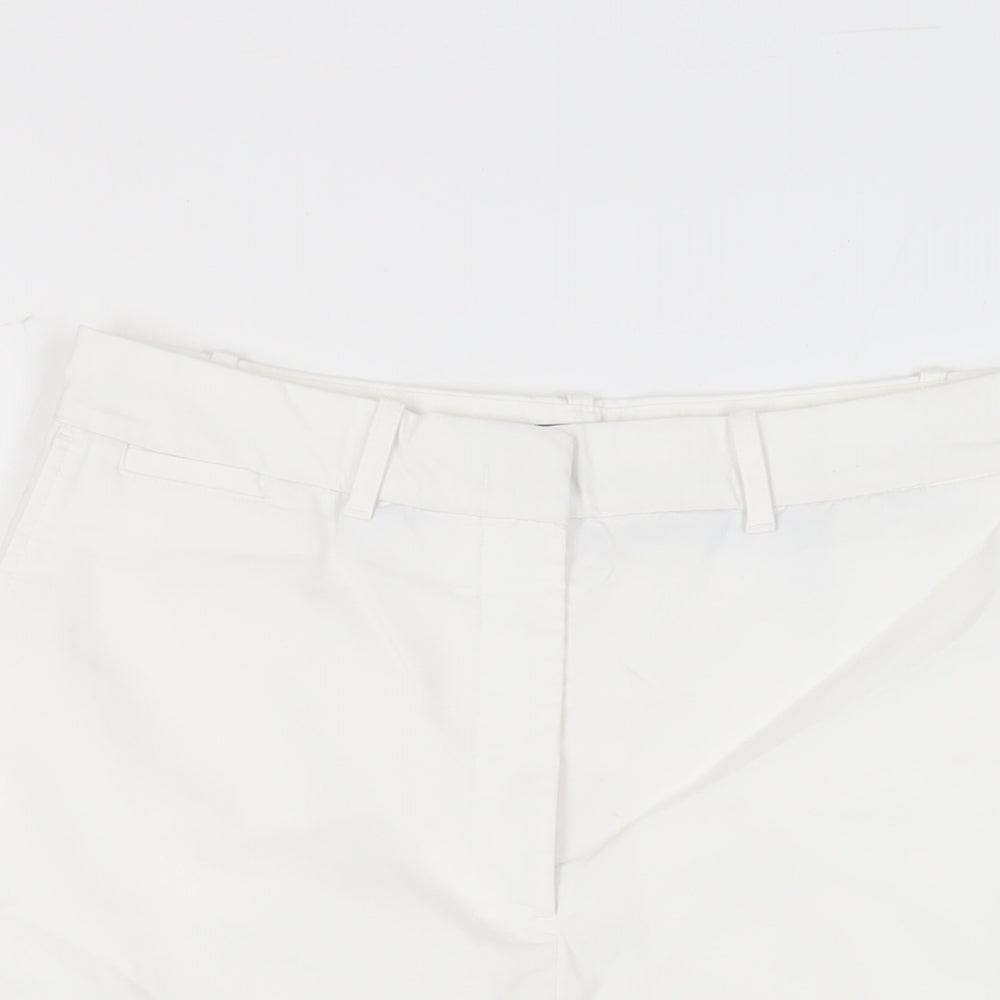 Marks and Spencer Womens White Cotton Chino Shorts Size 12 L11 in Regular Zip