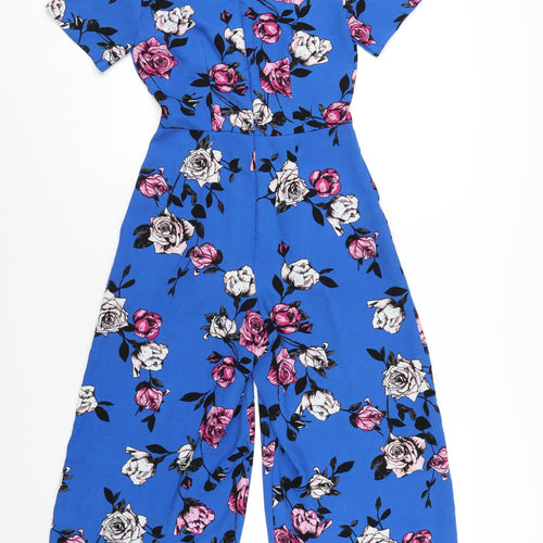 Miss Selfridge Womens Blue Floral Polyester Jumpsuit One-Piece Size 6 L20 in Zip