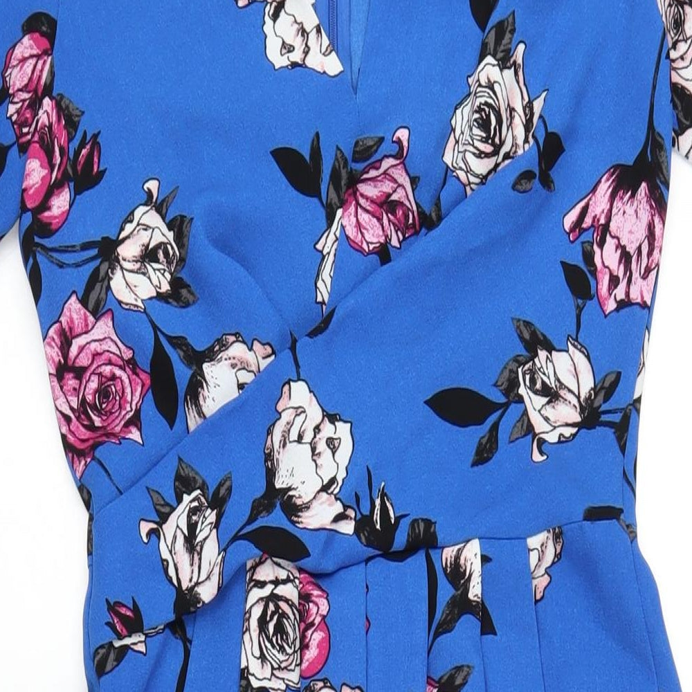 Miss Selfridge Womens Blue Floral Polyester Jumpsuit One-Piece Size 6 L20 in Zip