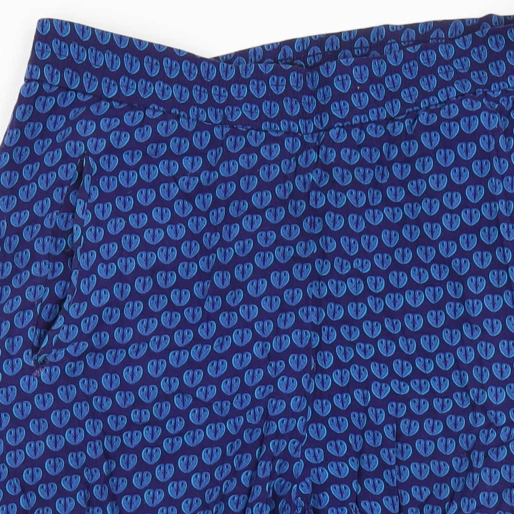 H&M Womens Blue Geometric Viscose Trousers Size 14 L20 in Regular