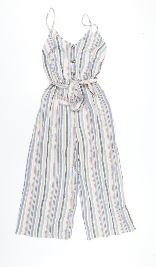 New Look Womens Multicoloured Striped Viscose Jumpsuit One-Piece Size 6 L22 in Button