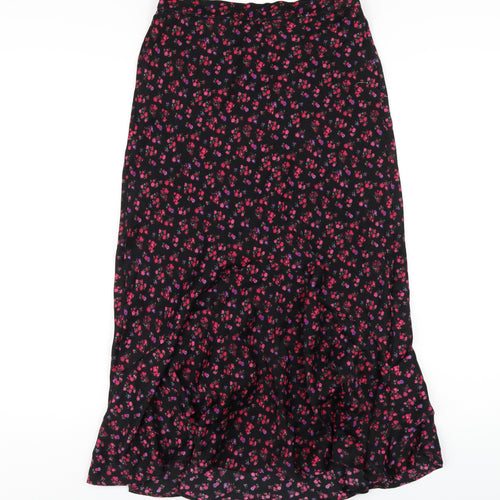 Topshop Womens Black Floral Polyester Trumpet Skirt Size 8