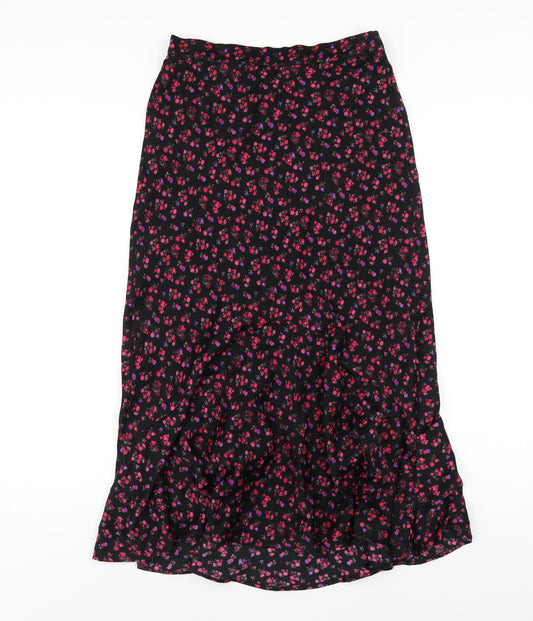 Topshop Womens Black Floral Polyester Trumpet Skirt Size 8