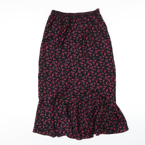 Topshop Womens Black Floral Polyester Trumpet Skirt Size 8